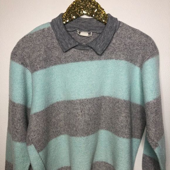 Vintage Randy Hall Fleece Rugby Stripe Pullover Sweatshirt L - Picture 2 of 5